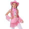 thumbnail image 1 of Aiihoo Kids Cowboy Cowgirl Girls Jazz Latin Dance Outfit Sleeveless Sequin Rhinestone Tassel Tops with Fringed Skirt Gloves Hat Pink 6, 1 of 5