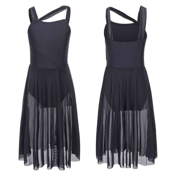 Aiihoo Kids Girls Chiffon Ballet Lyrical Dance Dresses Sleeveless Leotard Dress Modern Contemporary Dress Black 8