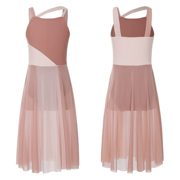 Aiihoo Kids Girls Chiffon Ballet Lyrical Dance Dresses Sleeveless Leotard Dress Modern Contemporary Dress Light Brown 8