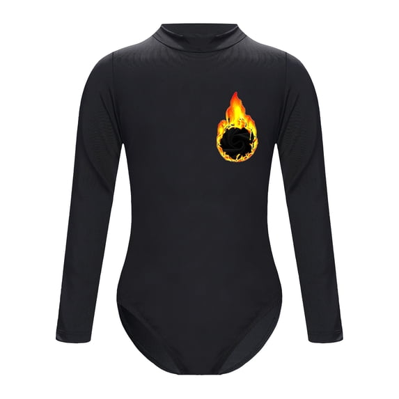 Aiihoo Kids Girls Fleece Gymnastics Leotards Long Sleeves Nude Undergarment Leotard Ballet Dance Dancewear Black Mock Neck 4-5
