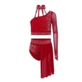 thumbnail image 1 of Aiihoo Kids Girls Gymnastics Ballet Lyrical Dance Outfit Sheer Mesh Shiny Rhinestone Crop Top with Irregular Skirt Burgundy 12, 1 of 6