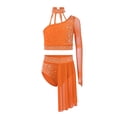 thumbnail image 1 of Aiihoo Kids Girls Gymnastics Ballet Lyrical Dance Outfit Sheer Mesh Shiny Rhinestone Crop Top with Irregular Skirt Orange 16, 1 of 5