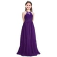 thumbnail image 1 of Aiihoo Kids Girls Halter Neck Chiffon Lace Long Dresses Wedding Evening Party Dance Prom Maxi Gown Dress Deep Purple 10, 1 of 7