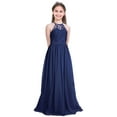 thumbnail image 1 of Aiihoo Kids Girls Halter Neck Chiffon Lace Long Dresses Wedding Evening Party Dance Prom Maxi Gown Dress Navy Blue 12, 1 of 7