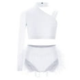 thumbnail image 1 of Aiihoo Kids Girls Jazz Dance Outfit Sparkly 2 Piece Ballet Lyrical Dance Crop Top with Feather White 14, 1 of 5