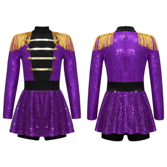 Aiihoo Kids Girls Shiny Sequins Jumpsuit Christmas Leotard Dress Uniform Purple 14