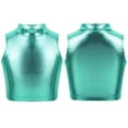 thumbnail image 1 of Aiihoo Kids Girls Sleeveless Mock Neck Shiny Metallic Athletic Crop Top Plain Ballet Workout Sports Bra Yoga Gymnastics Lake Blue 8, 1 of 7