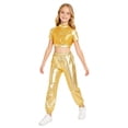 thumbnail image 1 of Aiihoo Kids Modern Jazz Dance Party Sets Girls Short Sleeve Metallic Shiny T-shirt Crop Tops with Pants Outfits Gold 6, 1 of 6