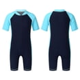 thumbnail image 1 of Aiihoo Kids One-piece Rash Guard Swimsuit Short Sleeves Zippered Shorty Wetsuit Diving Drifting Sun Protection Navy Blue&Sky Blue 8, 1 of 7