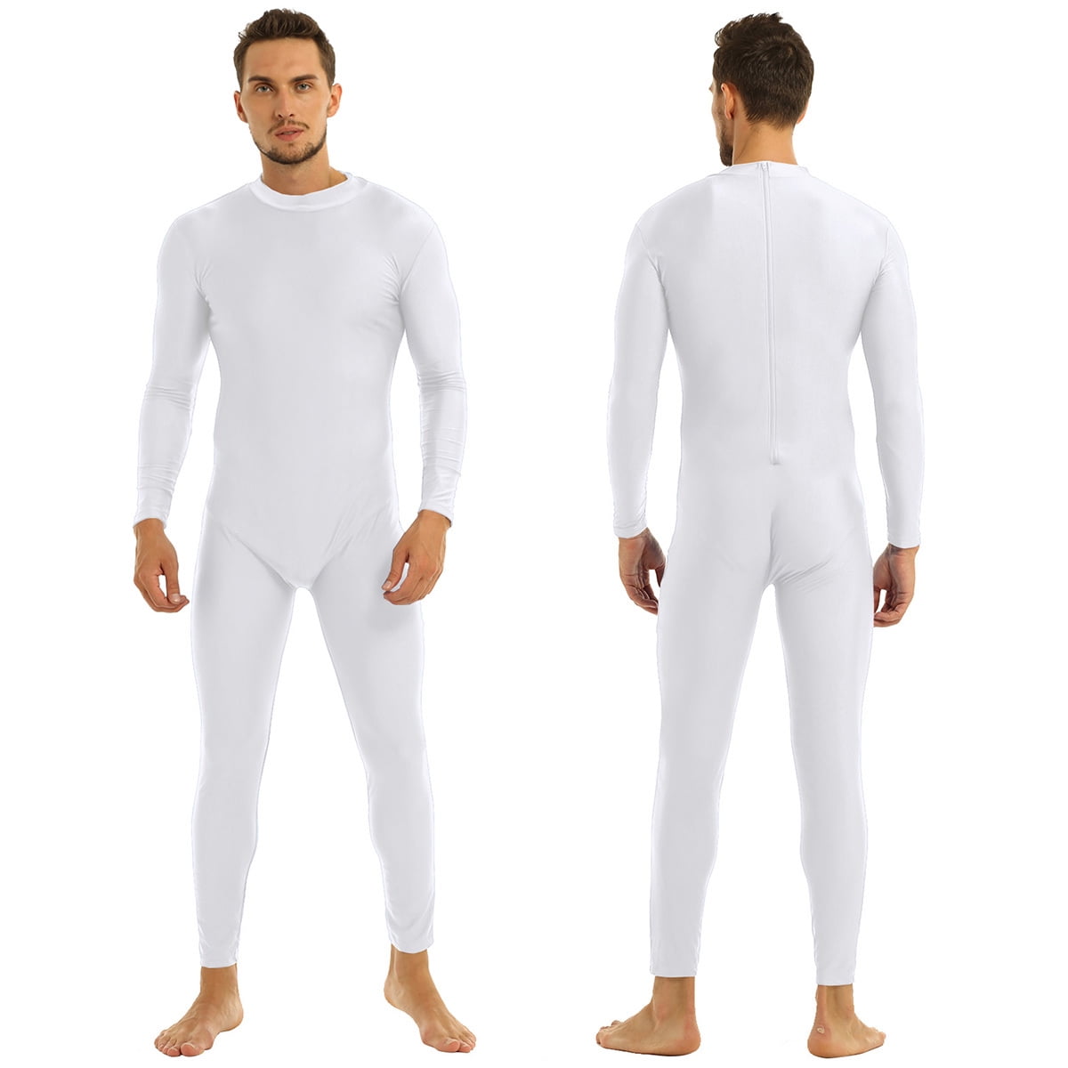Aiihoo Men's Mock Neck Long Sleeves Zentai Unitard Skin-Tight Leotard ...