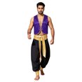 thumbnail image 1 of Aiihoo Mens Stain Gold Trim Open Front Vest Sleeveless Waistcoat+Harem Pants Outfit Dark Purple&Black 3XL, 1 of 7