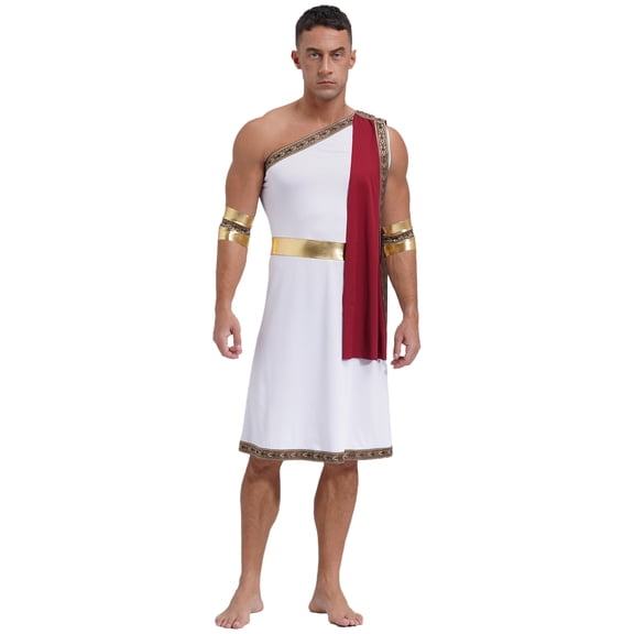 Aiihoo Mr. Toga Outfits for Men Adults Caesar Roman One Shoulder Strap Robe with Sleeves Historical Greek Suit Burgundy S
