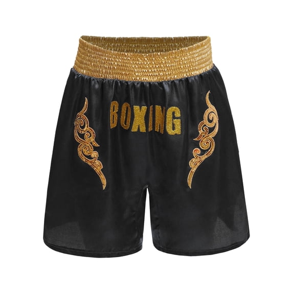 Aiihoo Muay Thai Shorts Boxing Shorts Metallic Shorts Boxing Training Gym Workout Martial Arts Grappling Fight Wear Black&Gold 12