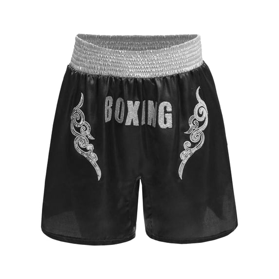 Aiihoo Muay Thai Shorts Boxing Shorts Metallic Shorts Boxing Training Gym Workout Martial Arts Grappling Fight Wear Black&Silver 14
