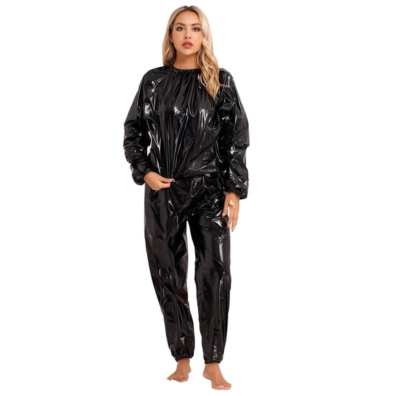 Aiihoo Sauna Suit Anti-Rip Weight Loss Slim Gym Fitness Workout Sweat Sauna Suits for Men Women Black L