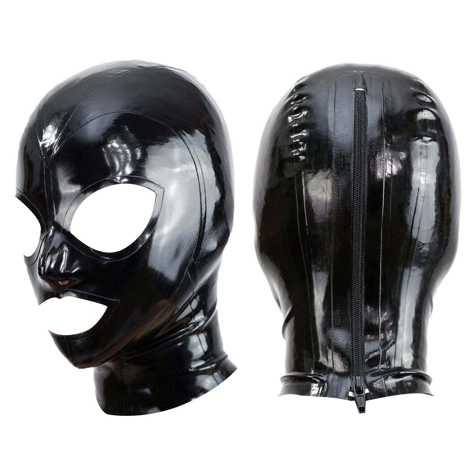 Aiihoo Unisex Latex Zipped Hood Mask Head Cover Open Eyes Mouth And  Nostrils Full Face Maks for Lingerie Night Club Cosplay Party Props Black L  - Walmart.com