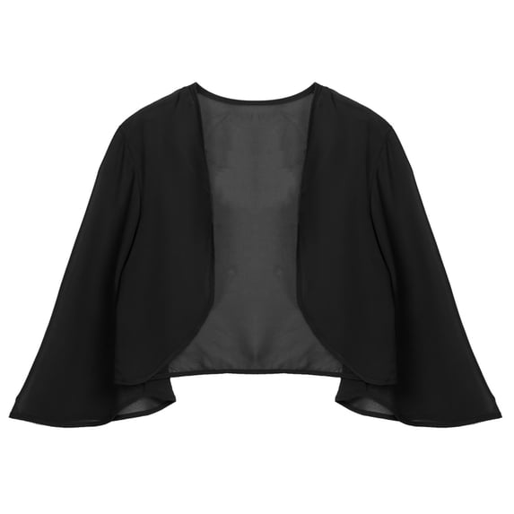 Aiihoo Women Bolero Shrug Chiffon Open Front 3/4 Sleeve Cropped Cardigan Lightweight Sheer Tops for Dress Black XXL
