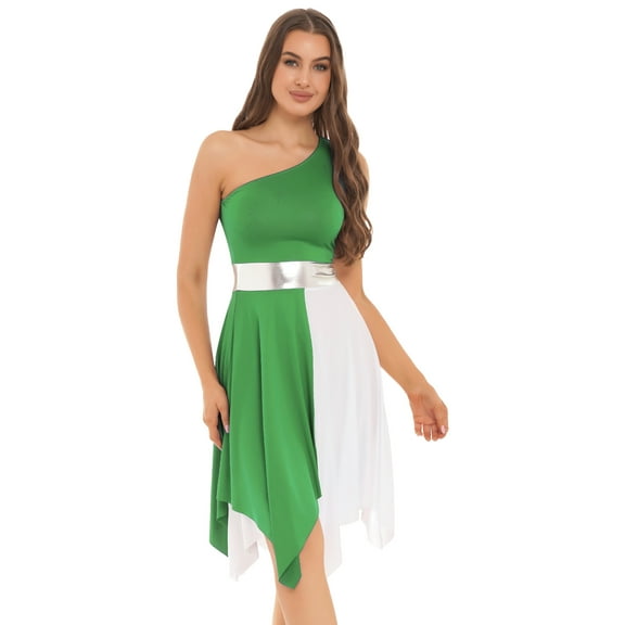 Aiihoo Women One Shoulder Liturgical Praise Dance Dress Asymmetrical Worship Dresses Lyrical Dance Dress Light Green S