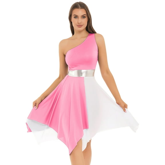 Aiihoo Women One Shoulder Liturgical Praise Dance Dress Asymmetrical Worship Dresses Lyrical Dance Dress Light Pink M