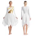 thumbnail image 1 of Aiihoo Women Praise Tunic Overlay Long Sleeve Metallic Patchwork Lyrical Dance Dress White L, 1 of 7
