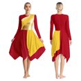 thumbnail image 1 of Aiihoo Women Praise Tunic Overlay Long Sleeve Metallic Patchwork Lyrical Dance Dress Yellow&Red M, 1 of 7