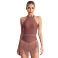 thumbnail image 1 of Aiihoo Women Tassel Latin Dance Leotard Sleeveless Gymnastics Tutu Skirted Leotard Ballet Dancewear Dusty Pink L, 1 of 7
