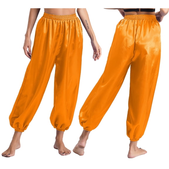 Aiihoo Women's Belly Dance Harem Pants Baggy Trousers Lantern Pants Halloween India Dance Pants Orange XL