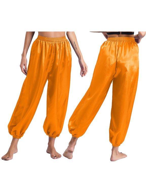 Women's Belly Dance Harem Pants Baggy Trousers Lantern Pants Halloween India Dance Pants Orange XXL