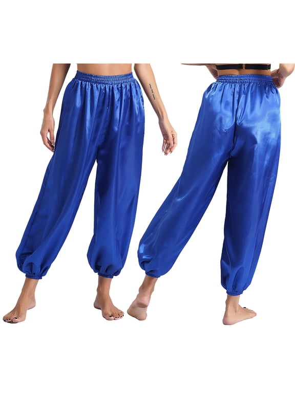 Women's Belly Dance Harem Pants Baggy Trousers Lantern Pants Halloween India Dance Pants Royal Blue XL
