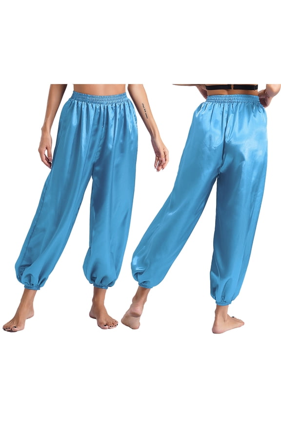 Women's Belly Dance Harem Pants Baggy Trousers Lantern Pants Halloween India Dance Pants Sky Blue XXL