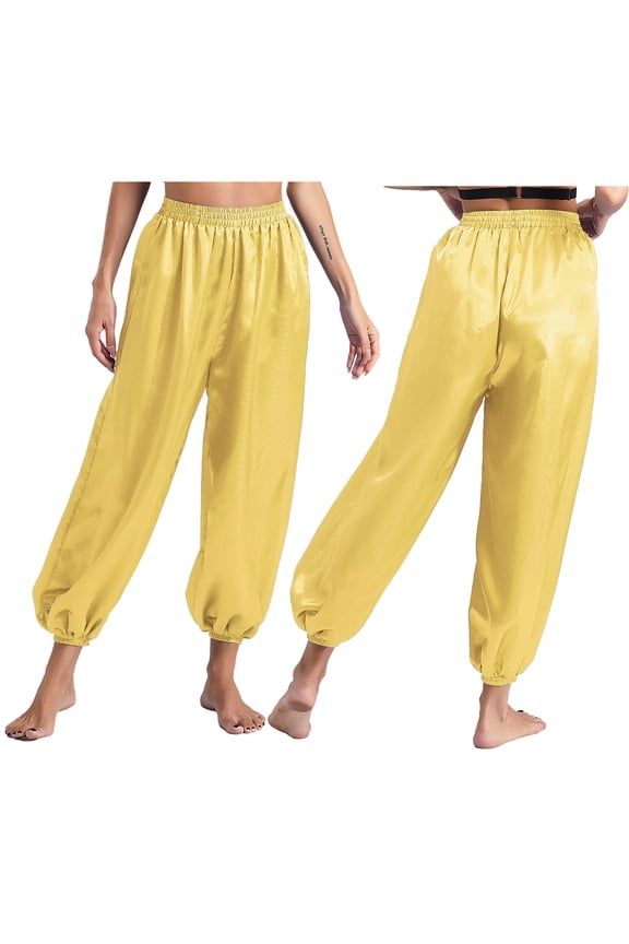 Women's Belly Dance Harem Pants Baggy Trousers Lantern Pants Halloween India Dance Pants Yellow L