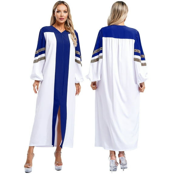 Aiihoo Women's Choir Robe Clergy Robe Loose Fit Clergy Maxi Dress A-line Long Dress Minister Pastor Gown Blue XL