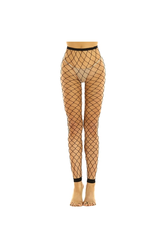 Women's Fishnet Pants Mesh Hollow See Through Stockings Leggings Trousers Underwear Black D One Size
