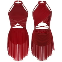 Aiihoo Women's Lyrical Dance Dress Ballet Gymnastics Leotard Dress Latin Jazz Modern Dancewear Burgundy L