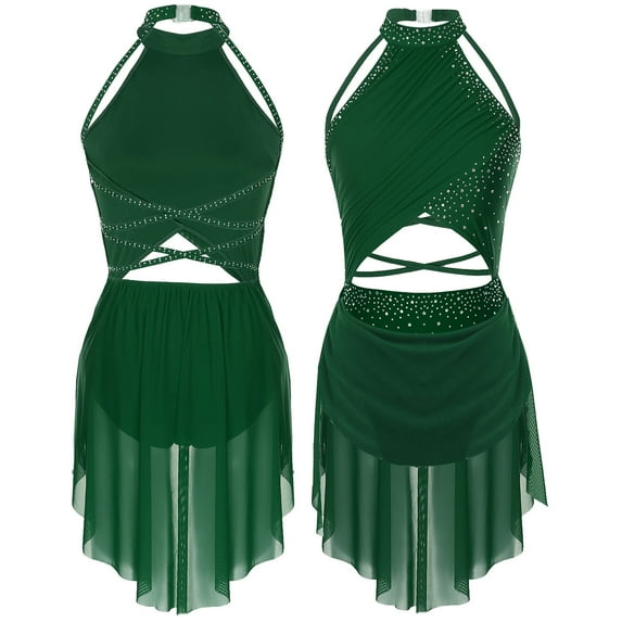 Aiihoo Women's Lyrical Dance Dress Ballet Gymnastics Leotard Dress Latin Jazz Modern Dancewear Green S