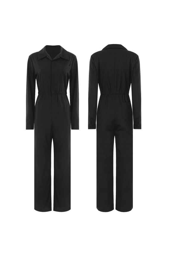 Women's Mechanic Work Utility Coveralls Dungarees Flight Suit Jumpsuit Black M