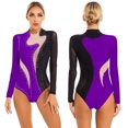 thumbnail image 1 of Aiihoo Women's Rhinestone Ice Figure Skating Dance Dress Mesh Patchwork Ballet Gymnastics Leotard Black&Purple S, 1 of 7