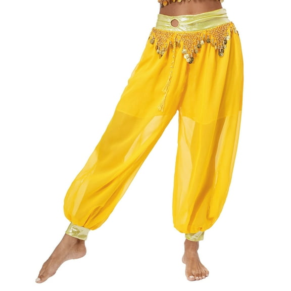 Aiihoo Women's Sheer Belly Dance Trousers Bloomers India Dance Lantern Loose Pants Yellow One Size