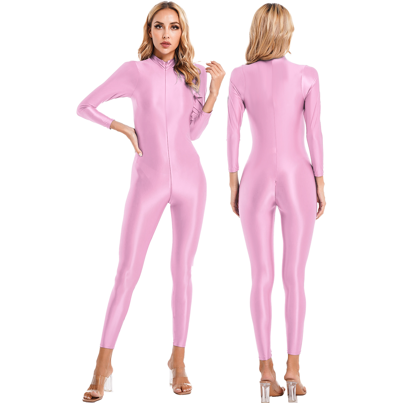 Unitard Stocking Aiihoo Women's Shimmery Smooth Bodystocking Lingerie High Neck Full ...