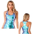 thumbnail image 1 of Aiihoo Women's Shiny Metallic Tank Top Deep U Neck Racer Back Camisole Tops Sleeveless Blouse Shirts Colorful L, 1 of 7
