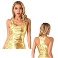 thumbnail image 1 of Aiihoo Women's Shiny Metallic Tank Top Deep U Neck Racer Back Camisole Tops Sleeveless Blouse Shirts Gold L, 1 of 7