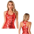 thumbnail image 1 of Aiihoo Women's Shiny Metallic Tank Top Deep U Neck Racer Back Camisole Tops Sleeveless Blouse Shirts Red XL, 1 of 7