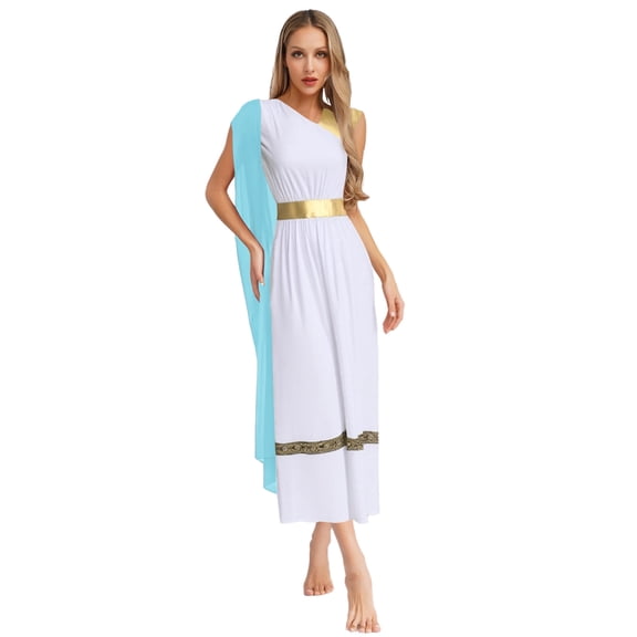 Aiihoo Womens Ancient Greek Princess Sleeveless Dress Roman Empress Toga Grecian Gown Light Blue S