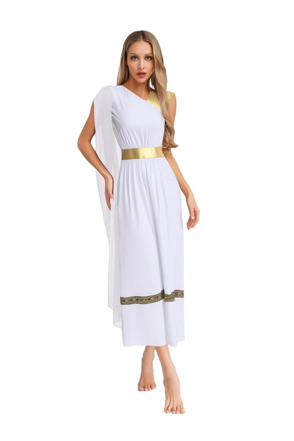 Womens Ancient Greek Princess Sleeveless Dress Roman Empress Toga Grecian Gown White 3XL