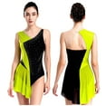 thumbnail image 1 of Aiihoo Womens Figure Skating Dance Dress Sparkly Color Block Sleeveless Skirted Leotard Dress Fluorescent Yellow M, 1 of 7