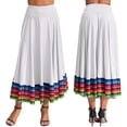 thumbnail image 1 of Aiihoo Womens Flamenco Ballroom Dance Folk Dancing Colorful Stripe Hem Skirt White 87cm XXL, 1 of 5