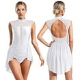 thumbnail image 1 of Aiihoo Womens Glitter Lyrical Dance Dress Sleeveless Sheer Mesh Patchwork Leotard Dress Dancewear White S, 1 of 7