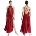 thumbnail image 1 of Aiihoo Womens Lyrical Dance Costume Contemporary Modern Dancewear Shiny Rhinestones Split Dress Burgundy M, 1 of 7