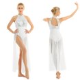 thumbnail image 1 of Aiihoo Womens Lyrical Dress Sequins Sleeveless Ballet Leotard Tulle Split Maxi Skirt Modern Dance Dress White X-Small, 1 of 7