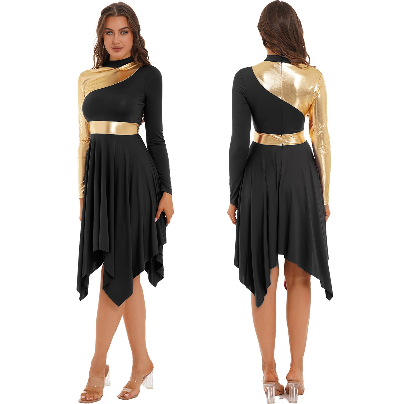 Aiihoo Womens Metallic Liturgical Praise Dance Dress Highlow Length